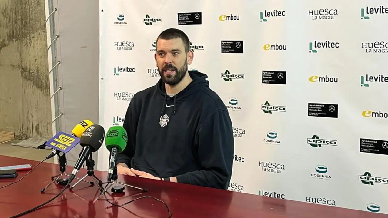 Marc Gasol, en la imagen, en la rueda de prensa tras el partido contra el Huesca La Magia. Foto: J. G.