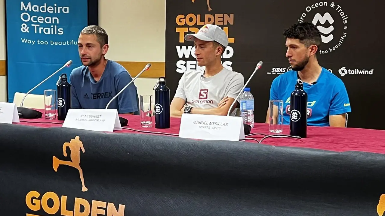 Imagen de la presentaci&oacute;n de las carreras de Madeira con Dani Osanz a la izquierda. Foto: &copy;GoldenTrailSeries&reg; - Madeira&ndash; Albert Jorquera