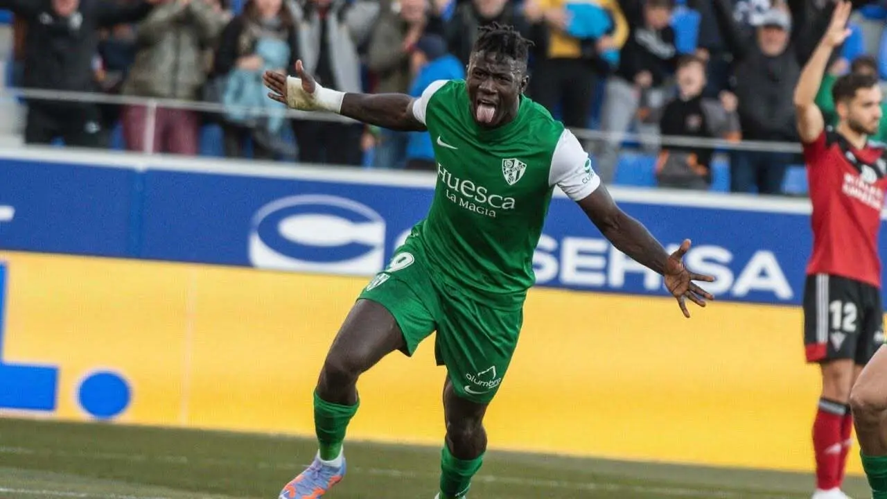 Samuel Obeng tras debutar con gol en El Alcoraz. Foto: SD Huesca.
