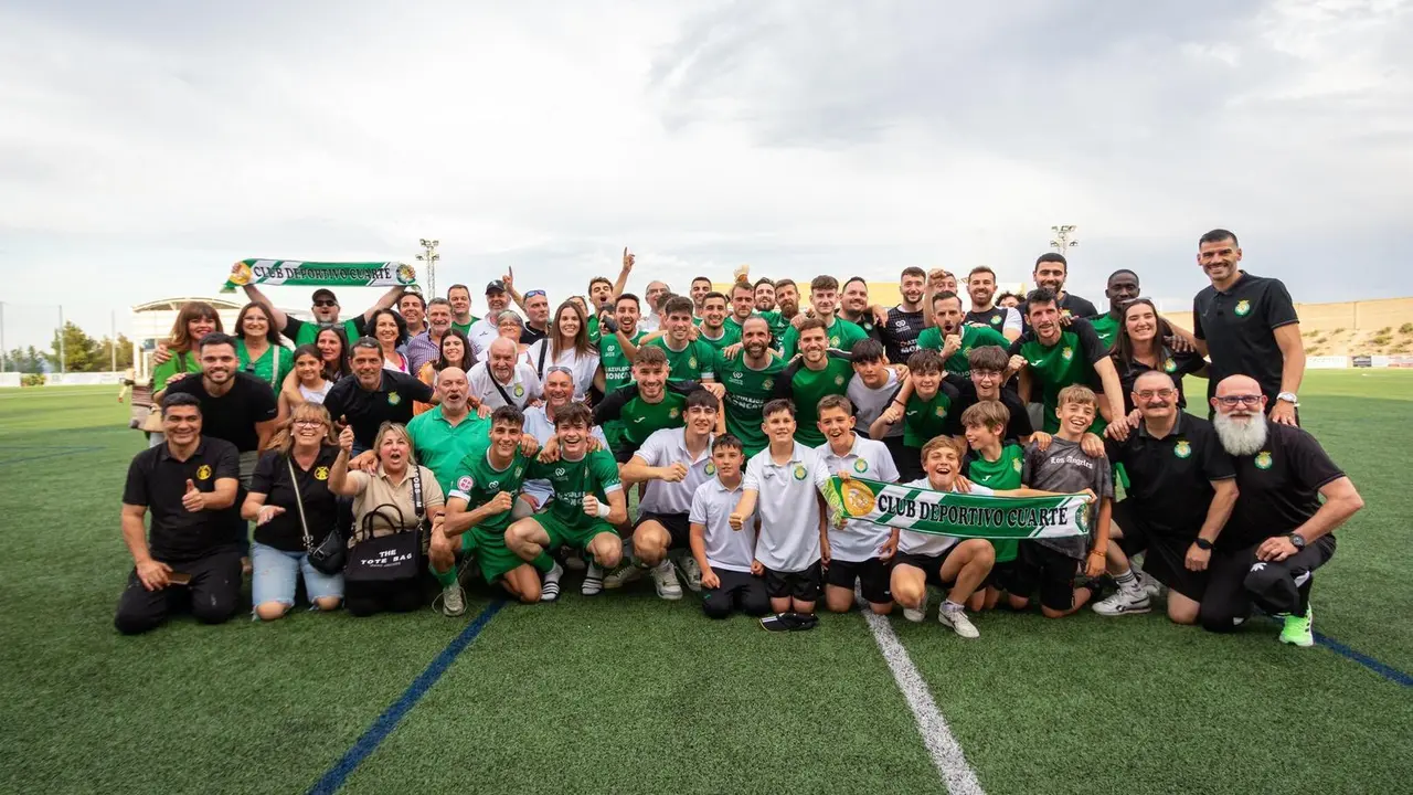 El Cuarte est&aacute; a dos partidos de jugar la pr&oacute;xima campa&ntilde;a en Segunda RFEF. Fotograf&iacute;a: C.D. Cuarte.
