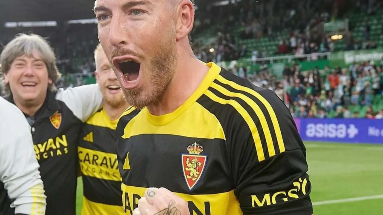Sergi Enrich celebra su &uacute;ltimo gol con el Real Zaragoza. Foto RRSS