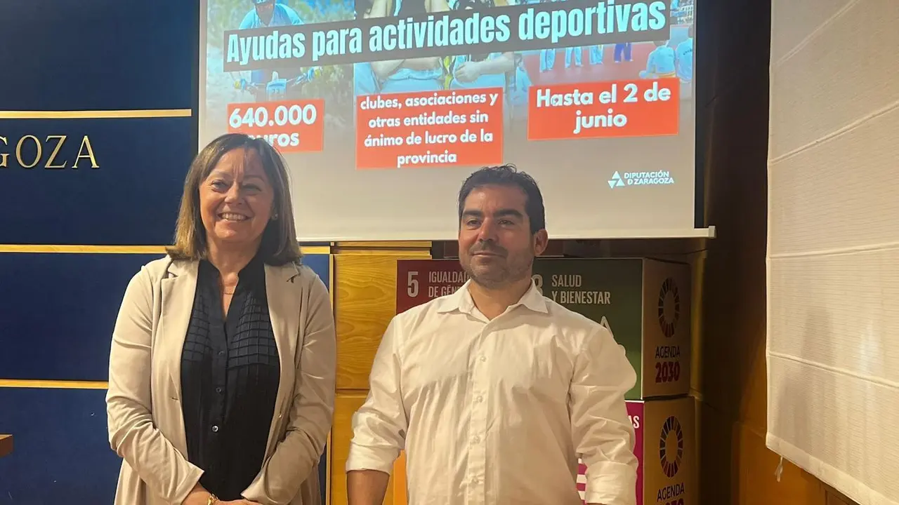 Charo L&aacute;zaro y Alejandro Laguna durante la presentaci&oacute;n del plan de ayudas de la DPZ. Fotograf&iacute;a: DPZ