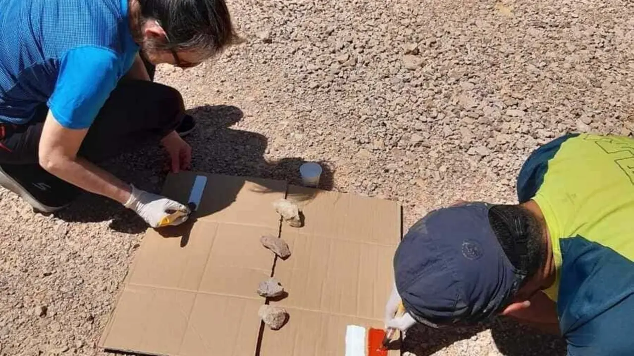 Voluntarios del programa de senderos tur&iacute;sticos realizando una pr&aacute;ctica de se&ntilde;alizaci&oacute;n. Foto: FAM
