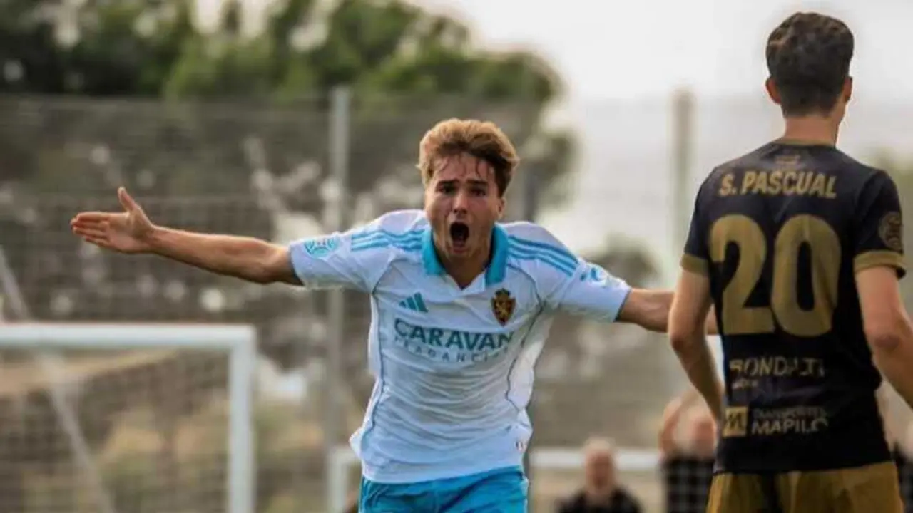 Jorge Franco celebrando un gol con el Deportivo Arag&oacute;n / Almudena Sope&ntilde;a