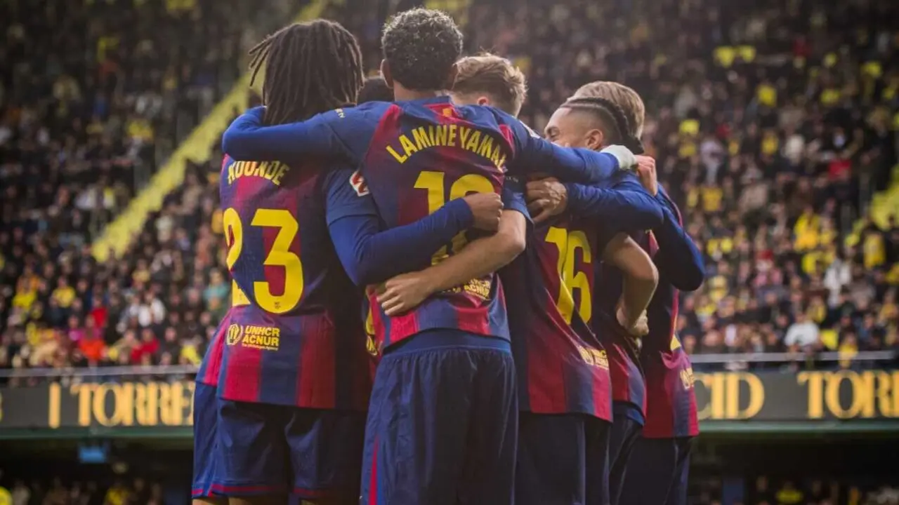 El FC Barcelona festejando un gol. Fotograf&iacute;a: FCB.