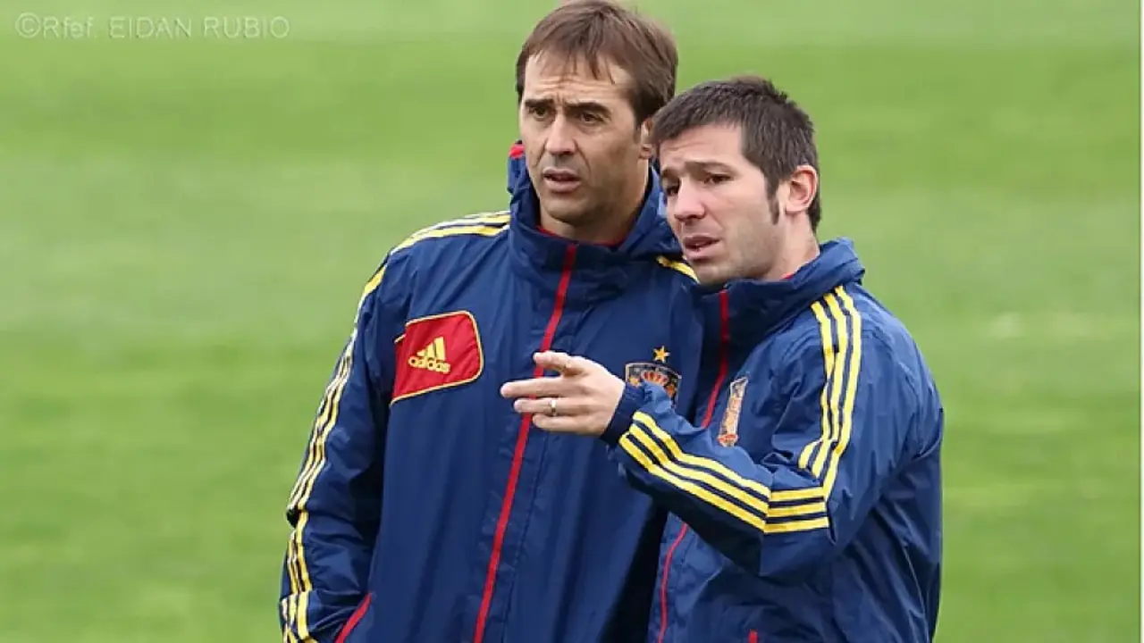 Albert Celades junto a Lopetegui entrenando a Espa&ntilde;a / RFEF