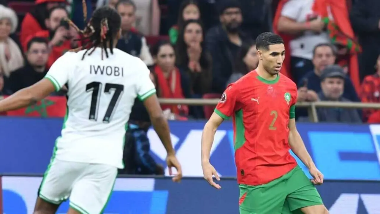 Achraf Hakimi, durante el duelo ante Nigeria. Fotograf&iacute;a: &Eacute;quipe du Maroc.