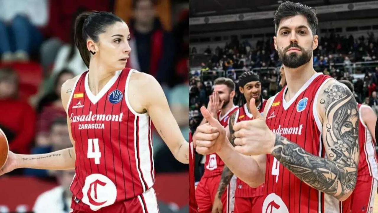 Mariona Ortiz y Santi Yusta, capitanes del equipo femenino y masculino respectivamente. Fotograf&iacute;as: Esther Casas / Casademont Zaragoza.