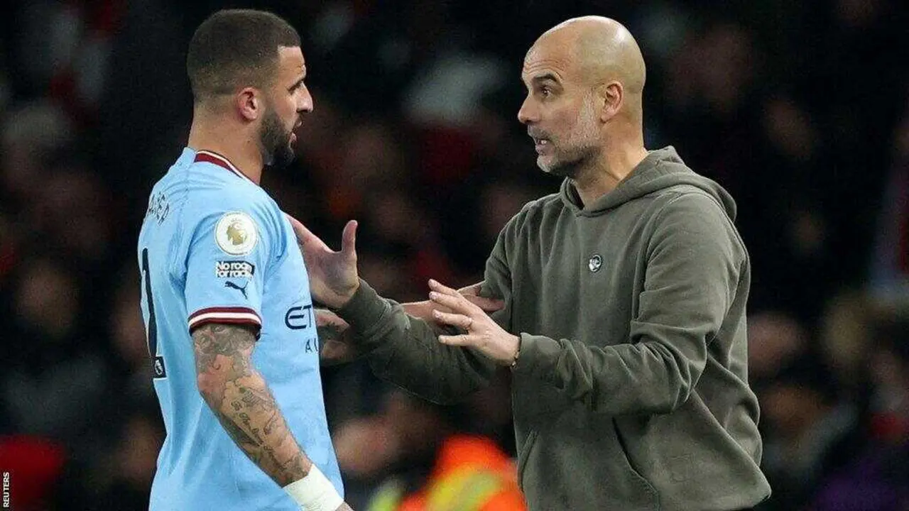 Kyle Walker y Pep Guardiola / BBC.