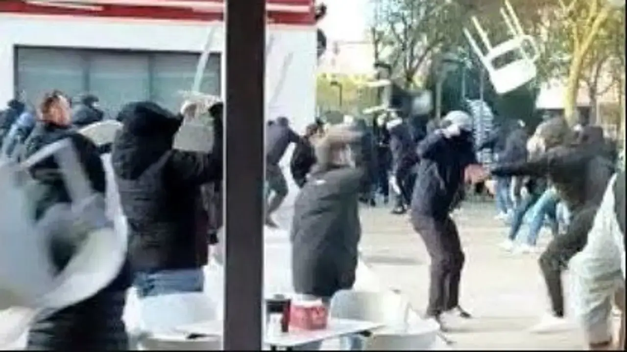 Imagen de la pelea entre ultras antes del Burgos - Real Zaragoza