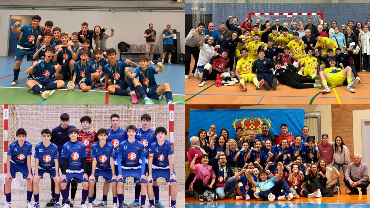 De izquierda a derecha. Arriba: infantil masculino y juvenil Divisi&oacute;n de Honor. Abajo: cadete masculino e infantil femenino. Fotograf&iacute;as cedidas por el Entrerr&iacute;os Zaragoza.