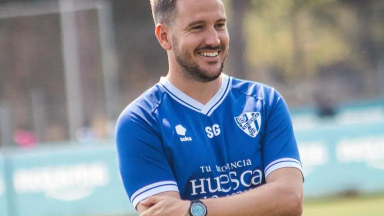 Sergi Guill&oacute; en un entrenamiento de la pretemporada del Huesca. Foto: SD Huesca