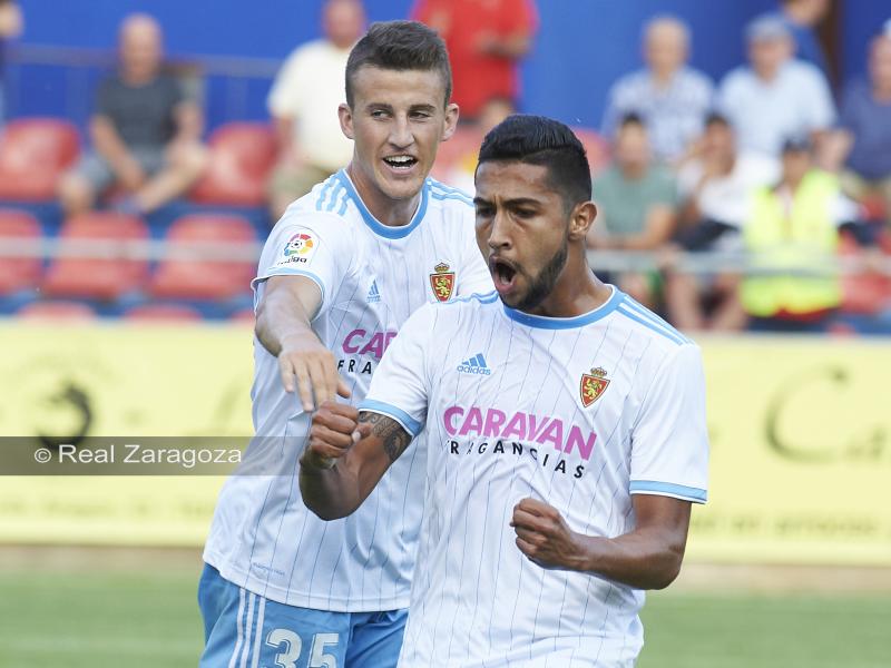 Jeison Medina celebra su gol de pretemporada ante el CD Teruel. | Foto: Tino Gil, Real Zaragoza