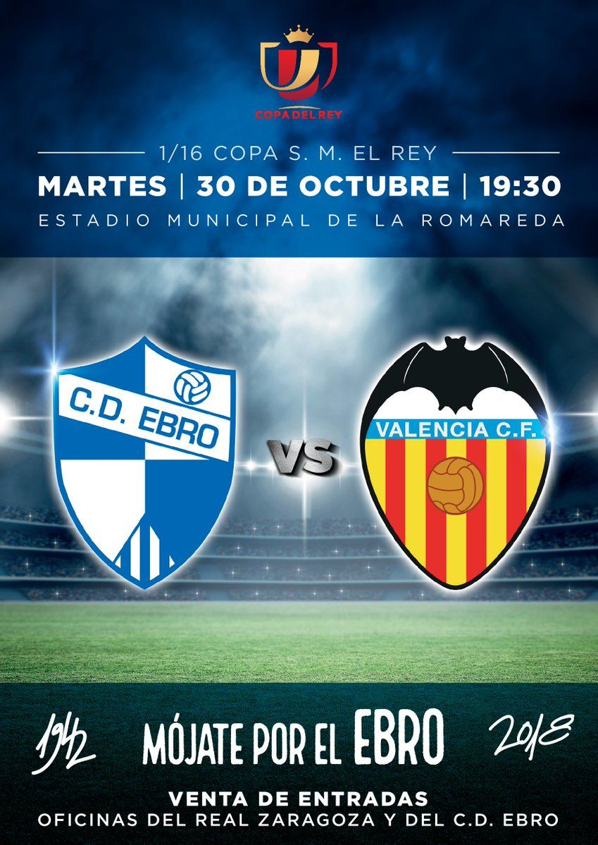 Cartel del partido de Copa entre el Ebro y Valencia. | Foto: CD Ebro