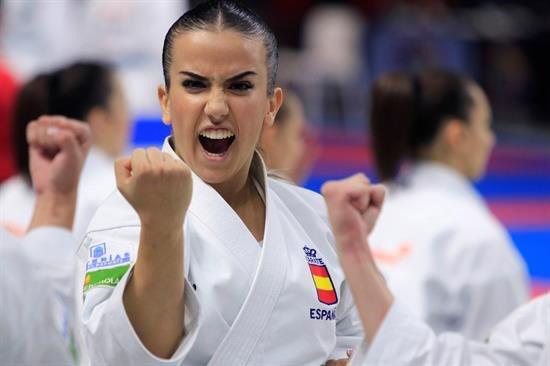 Raquel Roy en el Mundial de Kárate de Madrid. 