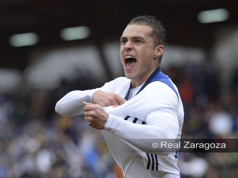 Jorge Pombo celebrando un gol. Foto: Tino Gil (Real Zaragoza)