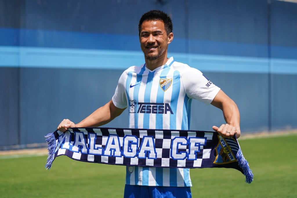 Okazaki en su presentación como jugador del Málaga hace unas semanas