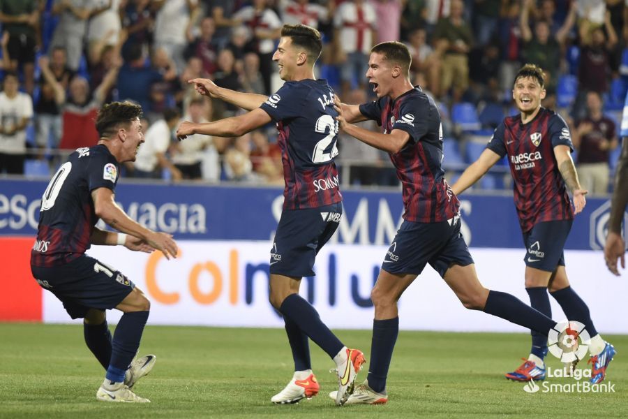 Celebración del gol de Juan Carlos Real frente al Málaga. Foto: La Liga.