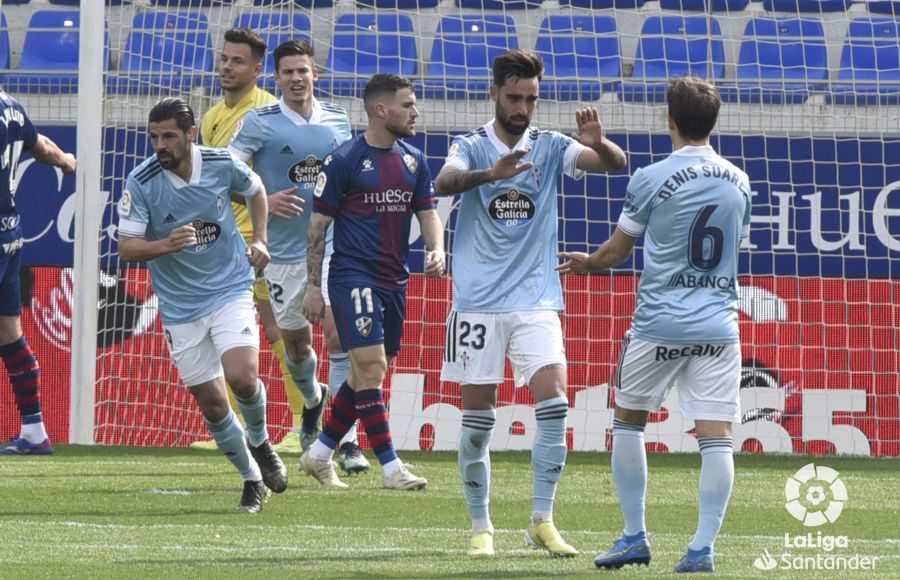 El Celta celebra uno de sus 4 goles ante el Huesca | Foto: LFP