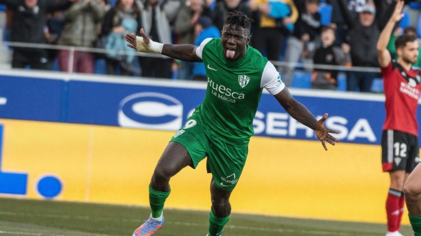 Samuel Obeng tras debutar con gol en El Alcoraz. Foto: SD Huesca.