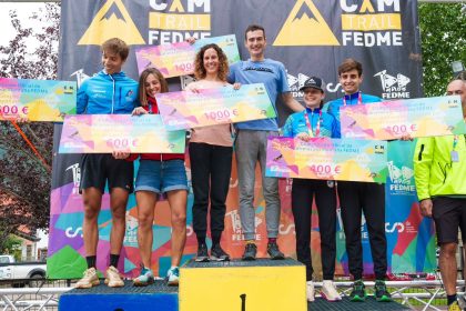 Podium del Campeonato de España de Kilómetro Vertical FEDME celebrado en VIllanúa. Foto: Turismo Villanúa / Yhabril Moro